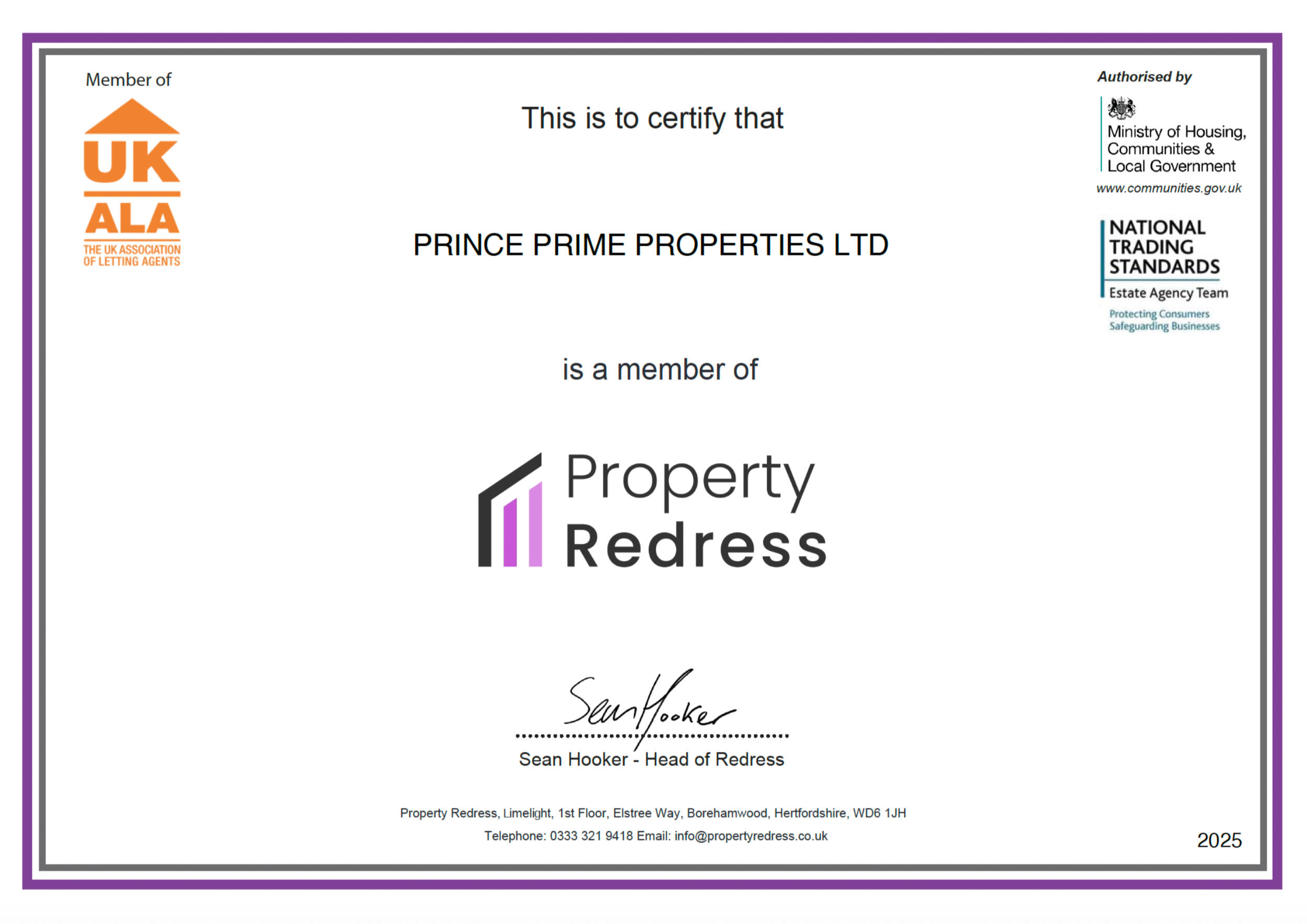 PRS Certificate